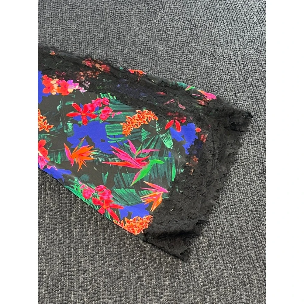 Victoria's Secret Tropical Floral Satin Kimono Robe Lace Trim XS/S New